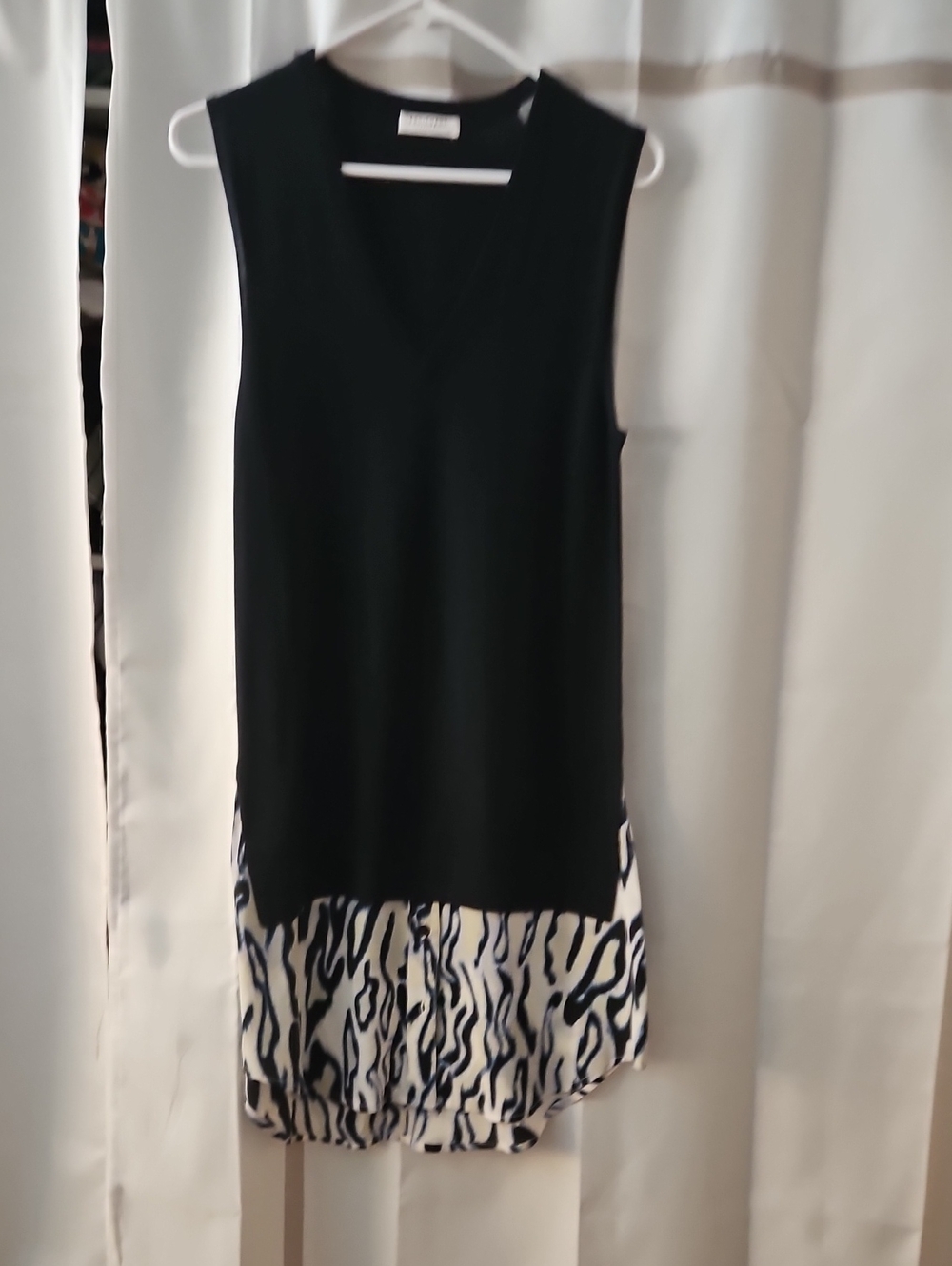 Equipment Black Sleeveless Dress with Black-and-White Zebra Hem